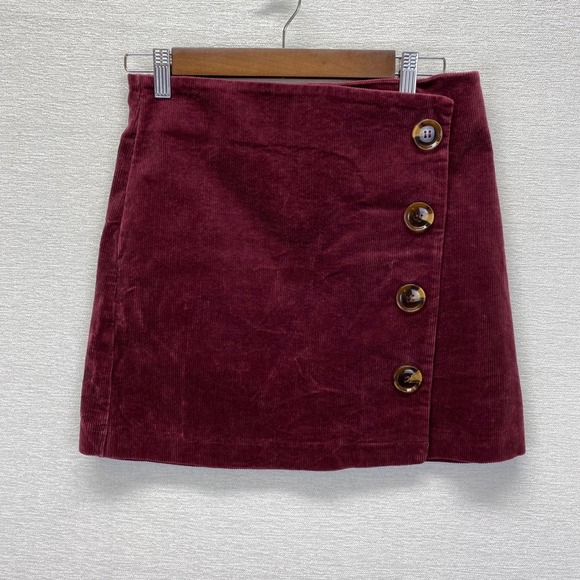 Altar'd State Corduroy A Line Button Front Skirt Burgundy Size Medium Stretch - Picture 2 of 9